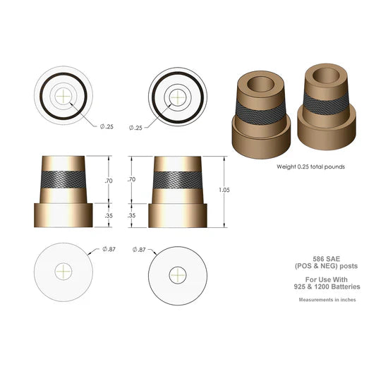 XS Power 586 Brass Top Post M6 Terminal Adapters