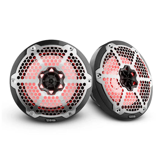 DS18 CF-8 HYDRO 8" 2-Way Marine Speakers with Integrated RGB LED Lights 450 Watts Black Carbon Fiber
