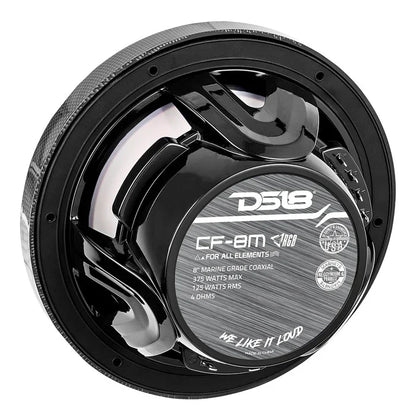 DS18 CF-8 HYDRO 8" 2-Way Marine Speakers with Integrated RGB LED Lights 450 Watts Black Carbon Fiber
