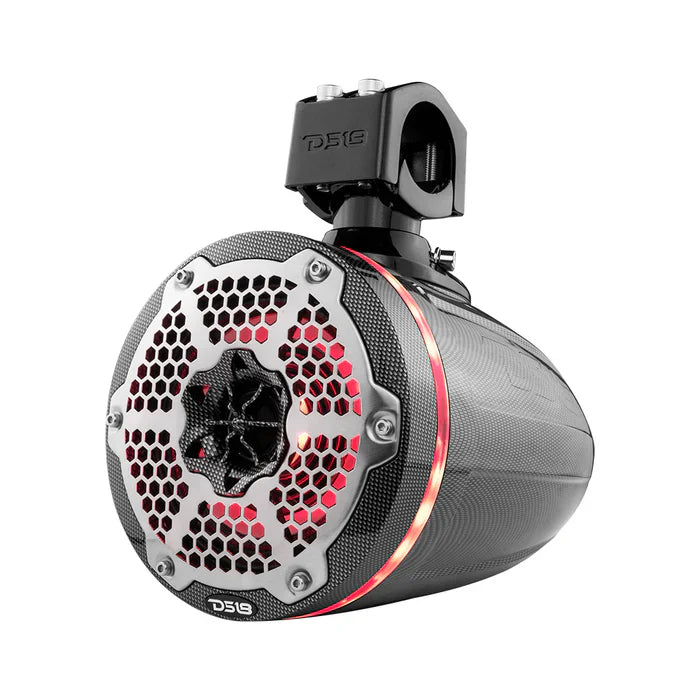DS18 CF-X8TP HYDRO 8" Marine Towers with Integrated RGB LED Lights, 425 Watts, Black Carbon Fiber